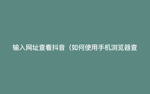 输入网址查看抖音(如何使用手机浏览器查看抖音网页版) 输入网址查看抖音(如何使用手机浏览器查看抖音网页版)
