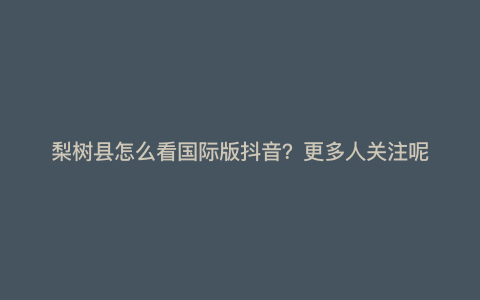 梨树县怎么看国际版抖音?更多人关注呢 梨树县怎么看国际版抖音?更多人关注呢