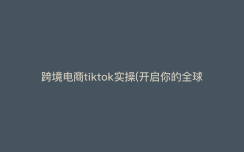 跨境电商tiktok实操(开启你的全球买手之旅——TikTok跨境电商实操指南) 跨境电商tiktok实操(开启你的全球买手之旅——TikTok跨境电商实操指南)