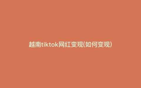 越南tiktok网红变现(如何变现)